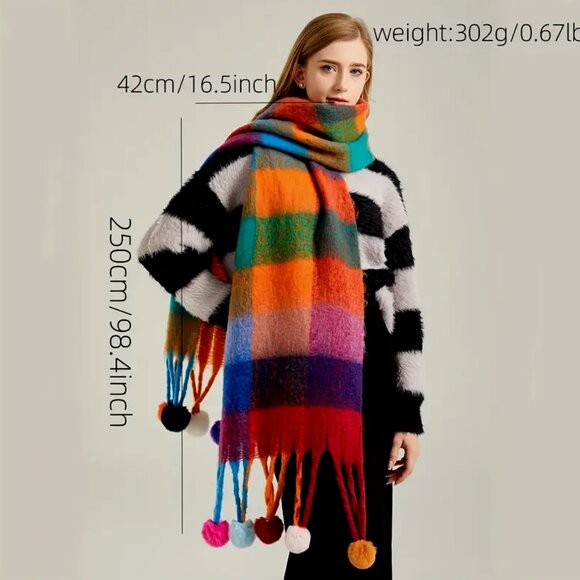 Beautiful Warm and Long Color Block Striped Chunky • Scarf - Picture 3 of 5
